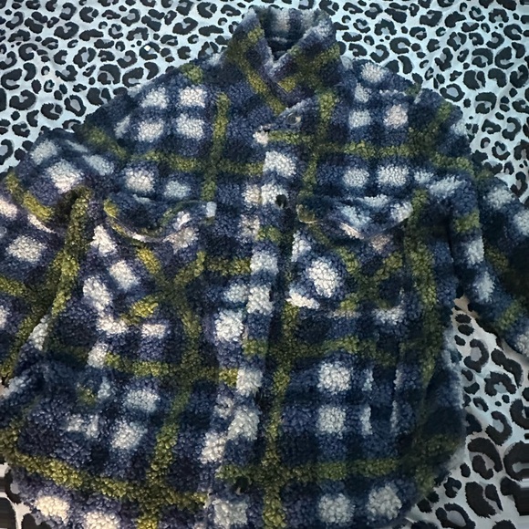 Jason Maxwell Fuzzy Plaid Jacket in Blue and Green - Picture 1 of 2